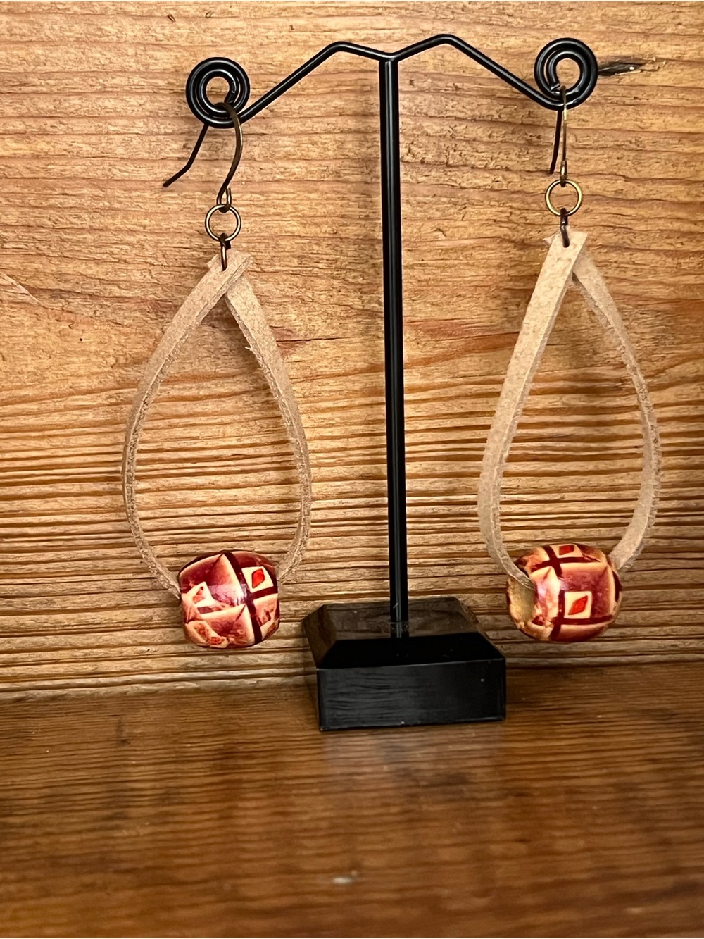 Vegan faux suede and wooden earrings
